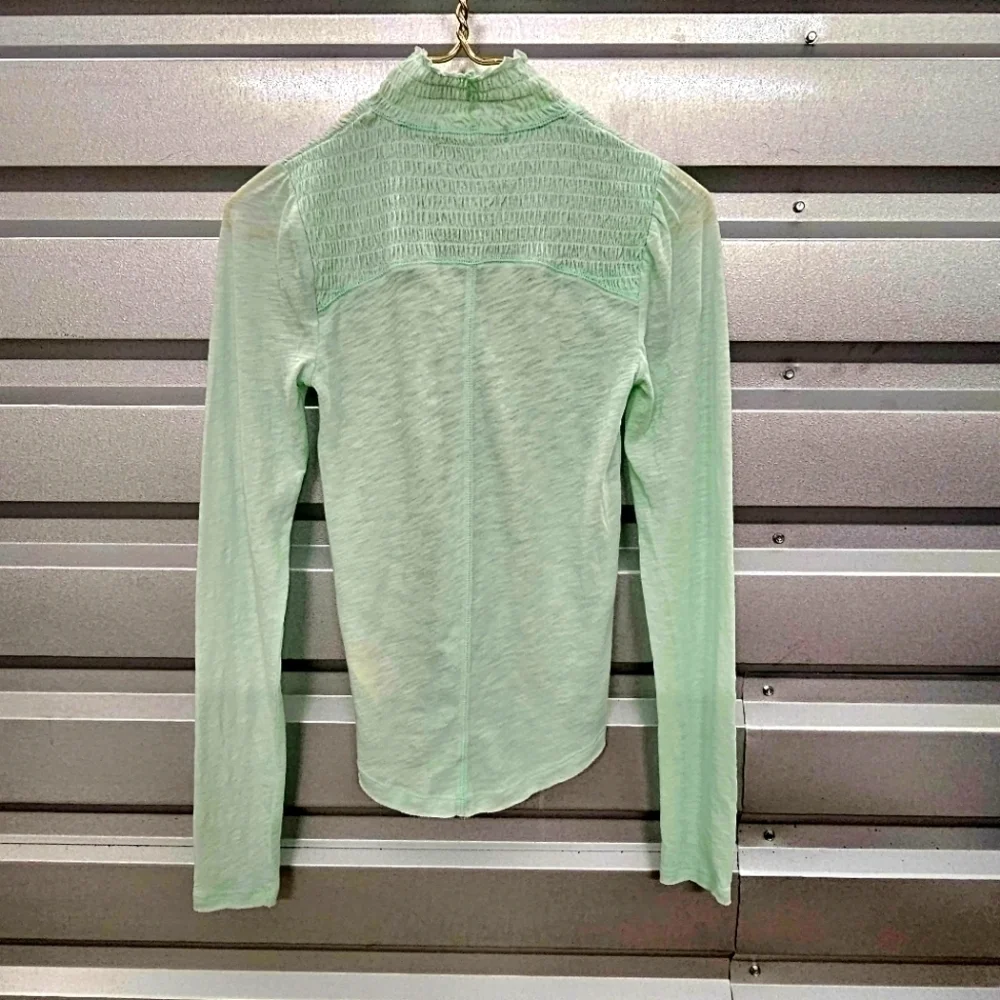 Free People Smocked Turtleneck Shirt In Iced Aqua